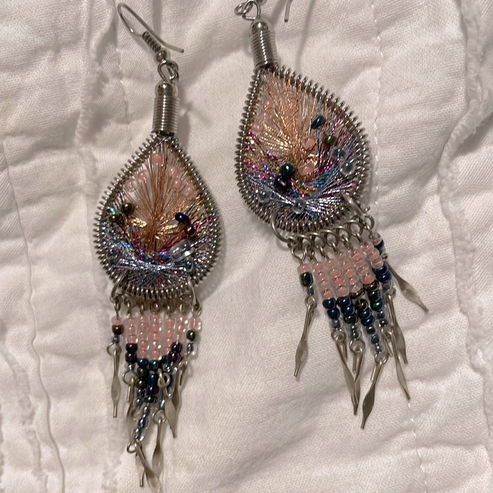 Long beaded dangling earrings